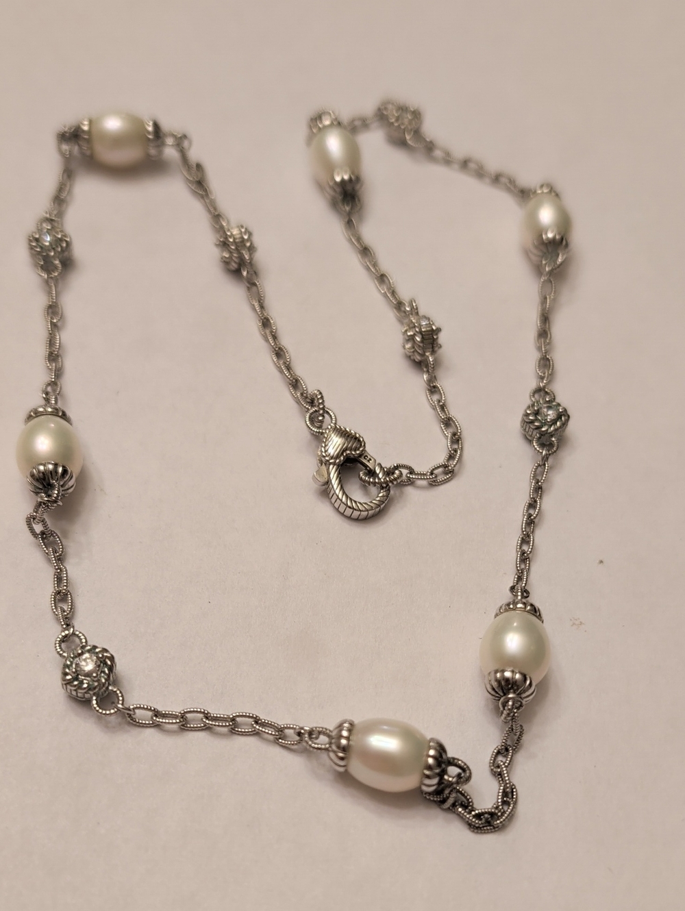 Judith Ripka Sterling Silver Station Necklace with White Pearls